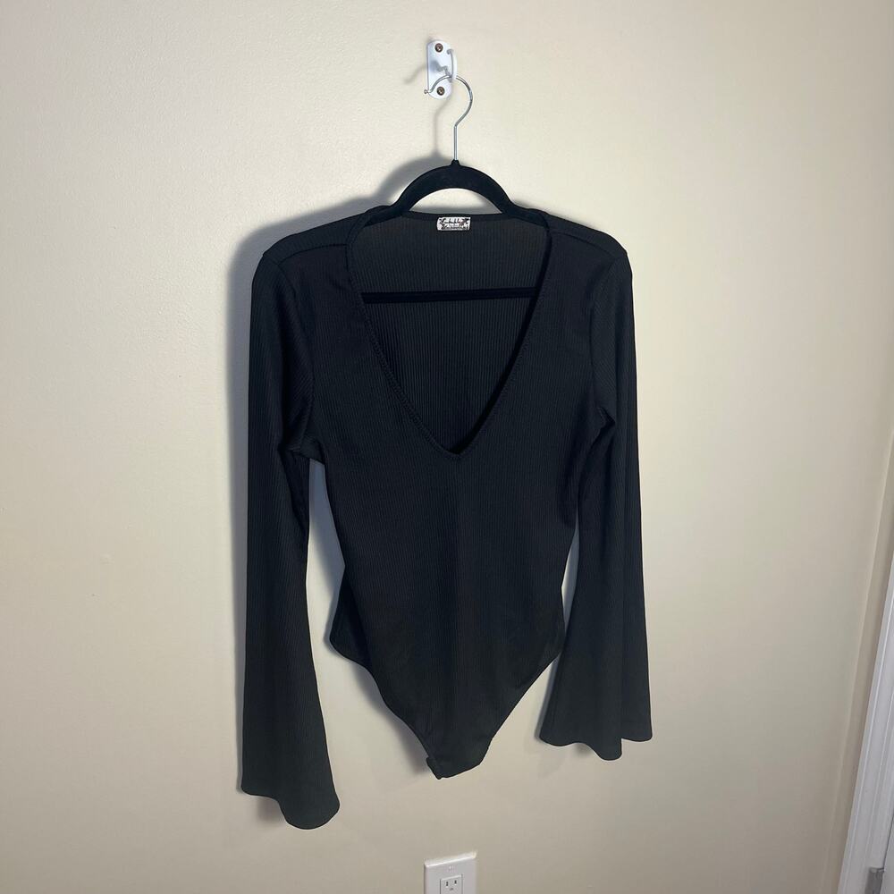 Intimately Free People Charli Bell-Sleeve Bodysuit Black Size Large Long Sleeve - Picture 7 of 8